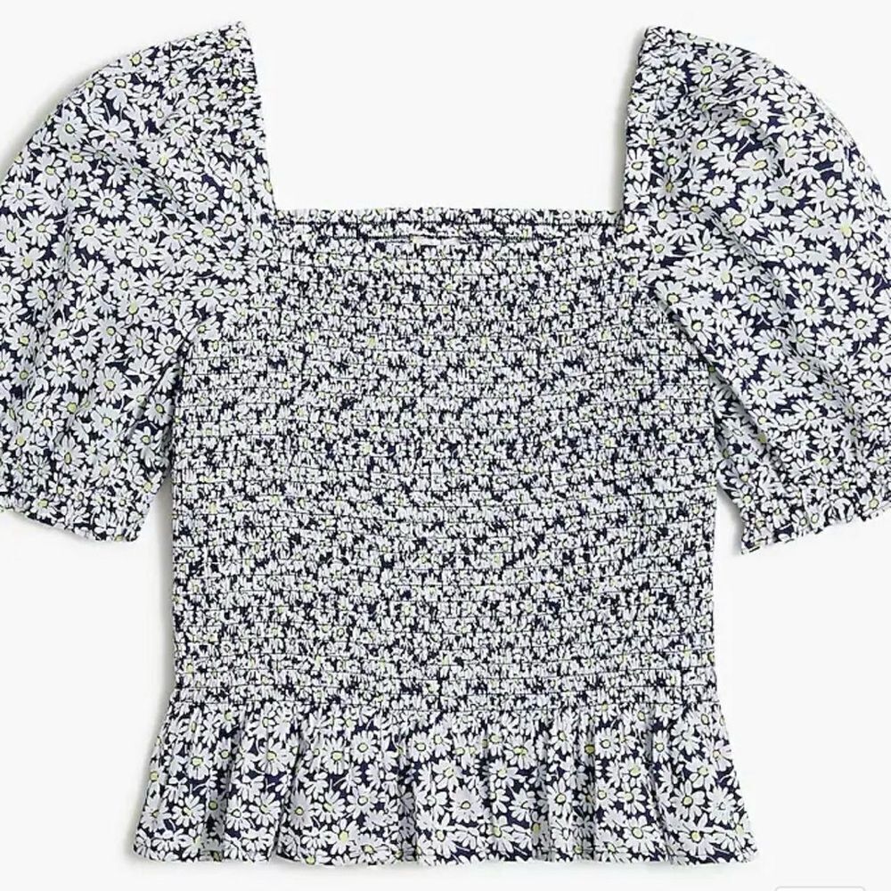J Crew Floral Puff Sleeve Smocked Top